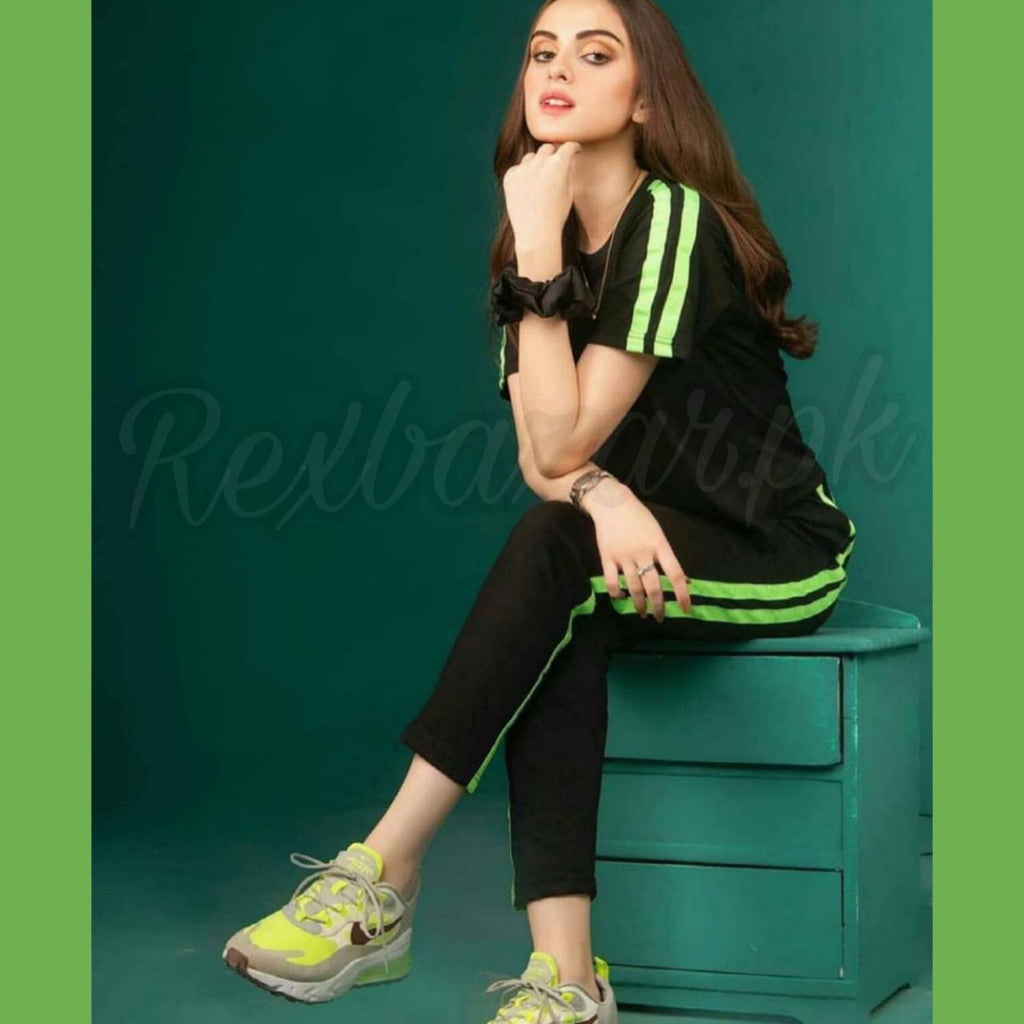 Plain Black with Green Stripe Track Suit for Her (RX-142)
