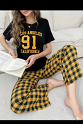 Black Los Angeles California Print Half Sleeves Night Suit (RX-382)